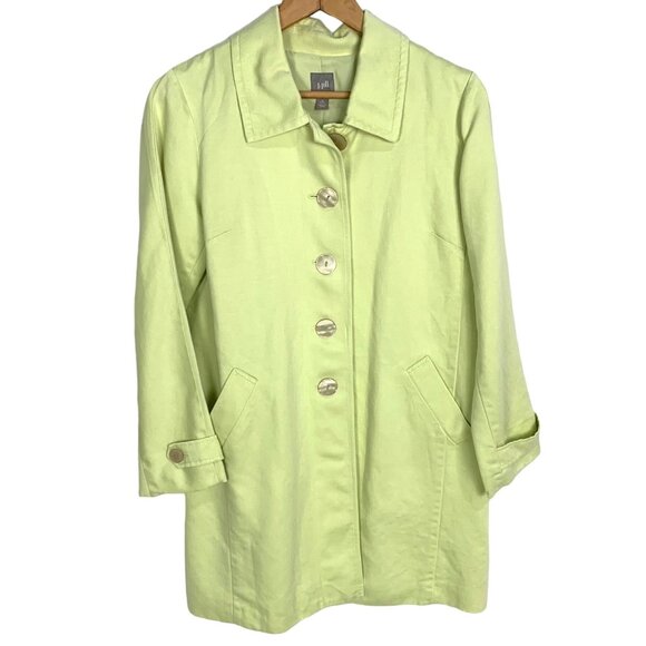 J. Jill Button Trench Jacket Linen Blend Long Sleeve Button Front PS Lime Green - Picture 1 of 12